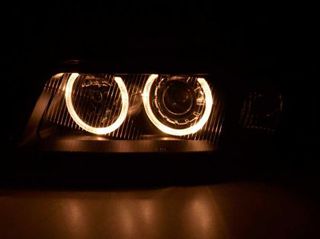 Φανάρια εμπρός Audi A4 (1999-2001) angel eyes - μαύρα , χωρίς λάμπες (Η7) - σετ 2τμχ.-thumb-3