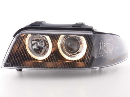 Φανάρια εμπρός Audi A4 (1999-2001) angel eyes - μαύρα , χωρίς λάμπες (Η7) - σετ 2τμχ.