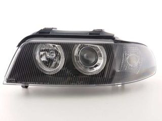Φανάρια εμπρός Audi A4 (1999-2001) angel eyes - μαύρα , χωρίς λάμπες (Η7) - σετ 2τμχ.-thumb-1
