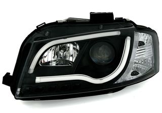Φανάρια εμπρός Audi A3 (2008-2012) led Lightbar design - chrome ,μαύρα , με λάμπες (Η1) - σετ 2τμχ.