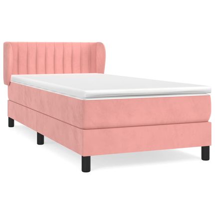 vidaXL Κρεβάτι Boxspring με Στρώμα Ροζ 90x190 εκ. Βελούδινο-thumb-1