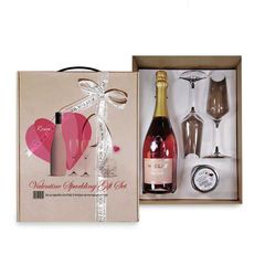 G & S Art Valentine Sparkling Gift Set Rosso - Αφρώδης Μοσχάτος Ροζέ Ημίγλυκος Οίνος 750ml, 2 x Ποτήρια Σαμπάνιας Γυάλινα Κολωνάτα & Κ