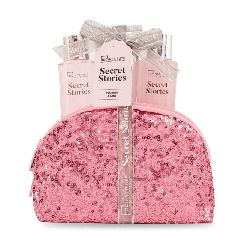 IDC Secret Stories Tea Rose & Sage Bag Gift Set - 100ml Shower Gel, 100ml Bubble Bath, 80ml Body Lotion & Cosmetic Bag