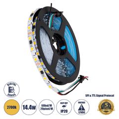 GLOBOSTAR® DIGIPRO 90588 Ψηφιακή Pixel Addressable Ταινία LED 14.4W/m 1296lm/m 120° DC 12V IP20 60 x SMD 5050 Chip/m 20 x Pixel/m Θερμό Λευκό 2700K Dimmable SPI/TTL Protocol IC WS2811/UCS16703 - Μ500