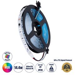 GLOBOSTAR® DIGIPRO 90596 Ψηφιακή Pixel Addressable Ταινία LED 14.4W/m 1152lm/m 120° DC 24V IP20 60 x SMD5050 Chip/m 10 x Pixel/m Πολύχρωμο RGB Dimmable SPI/TTL Protocol IC WS2811/SM16703P - Μ500 x Π1