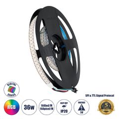 GLOBOSTAR® DIGIPRO 90597 Ψηφιακή Pixel Addressable Ταινία LED 36W/m 2880lm/m 120° DC 5V IP20 144 x SMD 5050 Chip/m 144 x Pixel/m Πολύχρωμο RGB Dimmable SPI/TTL Protocol IC WS2812/SK6812 - Μ200 x Π1.2