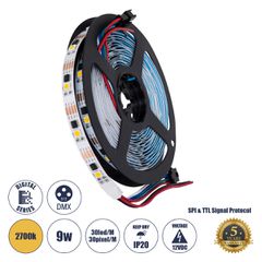 GLOBOSTAR® DIGIPRO 90598 Ψηφιακή Pixel Addressable Ταινία LED 9W/m 810lm/m 120° DC 12V IP20 30 x SMD 5050 Chip/m 30 x Pixel/m Θερμό Λευκό 2700K Dimmable SPI/TTL Protocol IC TM1908 - Μ5000 x Π10 x Υ2mm