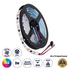 GloboStar® 90599 Digital Pixel Addressable Strip 4 PIN - Ψηφιακή Ταινία LED SMD 5050 9W/m 30LED/m 30PIXEL/m SPI/TTL Protocol IC TM1908 720lm/m 120° DC 12V IP20 RGB - Λευκό Σώμα - Μ5000 x Π10 x Υ2mm -