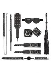 Ouch! Pain 7Pcs - Leather Studded Bondage Kit - Black