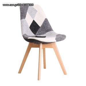 MARTIN Kαρέκλα Ξύλο PP, Ύφασμα Patchwork Black & White