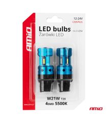 Amio - Λάμπες LED CANBUS T20 7440 W21W 4SMD 1860 Λευκή 6000K – 12/24V - 2 Τεμ. (04254/AM)-thumb-4