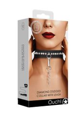 Ouch! Diamond Studded Collar With Leash - Black-thumb-6