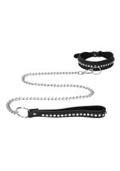 Ouch! Diamond Studded Collar With Leash - Black-thumb-5