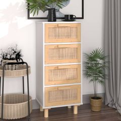 Συρταριέρα Λευκή 40 x 30 x 90 εκ. Μασίφ Πεύκο & Φυσικό Ρατάν 345642