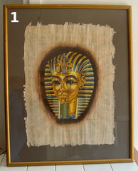 Αιγυπτιακή ζωγραφική σε πάπυρο (3 έργα σε μεγάλες κορνίζες)