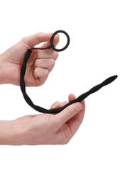 Silicone Plug & Cock Ring Set - Urethral Sounding - Black-thumb-1