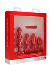 Silicone USB-Rechargeable Anal Set - Red-thumb-6