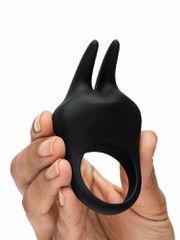 Sensation Rechargeable Vibrating Rabbit Love Ring - Black-thumb-5