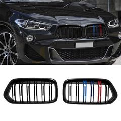 Καρδιές Μάσκας Για Bmw X2 F39 18+ M4 Look Με Διπλή Γρίλια Tri-Color Μαύρο Γυαλιστερό 2 Τεμάχια