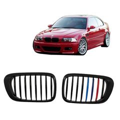 Καρδιές Μάσκας Για Bmw 3 E46 99-03 Coupe/Cabrio Tri-color / Μαύρο Γυαλιστερό Με 8 Γραμμές 2 Τεμάχια