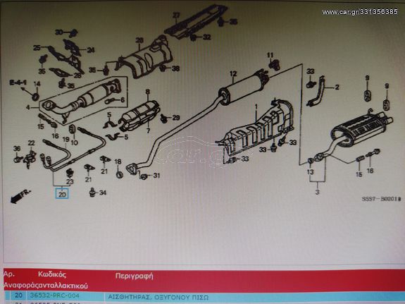 ΑΙΣΘΗΤΗΡΑΣ Λ (ΛΑΜΔΑ) ΟΞΥΓΟΝΟΥ ΠΙΣΩ HONDA CIVIC TYPE R 2001-2005 