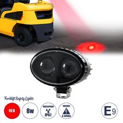 GloboStar® 85424 E9 Mark Forklift Safety Lights - Φώτα Προειδοποίησης & Διαγράμμισης Ασφαλείας για Περονοφόρα - Κλάρκ LED 8W DC 9-80V Αδιάβροχο IP67 Κόκκινο Μ14.5 x Π11.5 x Υ8cm