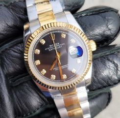 rolex replica γυναικειo datejust χρυσο ατσάλι με ζιργκόν 36μμ