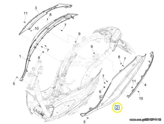 Καπάκι Πλαινό Αριστερό Αβαφο Piaggio Medley 150 4T ie ABS E4 2020 RP8MB0200 1B001702