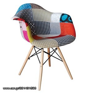 ALEA Wood Πολυθρόνα Ξύλο, PP Ύφασμα Patchwork