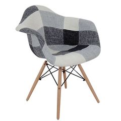 ALEA Wood Πολυθρόνα Ξύλο, PP Ύφασμα Patchwork Black & White