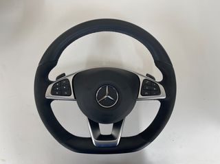 Mercedes-Benz τιμονι γνήσιο AMG αλκαντάρα με paddles από w176, c117, x156 με μαύρη ραφή, ταιριάζει και σε άλλα παλιότερα μοντέλα