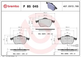 ΣΕΤ ΤΑΚΑΚΙΑ ΕΜΠΡΟΣ BREMBO VAG P85045 1J0698151L 3A0698151A 8N0698151 1J0698151K 1J0698151L 1J0698151M 1J0698151Q 3A0615116A 3A0615116B 3A0615151 3A0615151A 3A0698151 3A0698151A 8N0698151 8N0698151A 8N