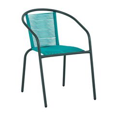 FUNKY Rattan Πολυθρόνα Κήπου - Βεράντας, Μέταλλο Βαφή Μαύρο, Κορδόνι PE Μπλε