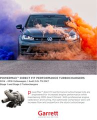 Garrett Stage 1 Plug& Play εώς 490HP για 2.0 TSI / 2.0 TFSI EA888 3ης Γενιάς Audi A3/ S3/ TT/ TTS /Golf GTI/ GOLF R.