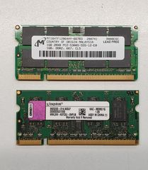 2 Μνήμες RAM για Laptop Kingston 9905293-014.A00LF 1GB και Micron MT16HTF12864HY-667B3 1GB