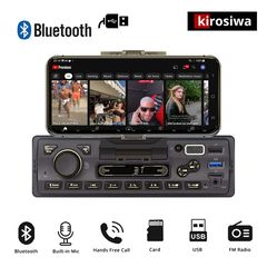 Kirosiwa Radio USB Bluetooth και βάση για κινητό (1-DIN MP3 ηχοσύστημα ραδιόφωνο αυτοκινήτου τηλέφωνο 1DIN ράδιο SD Card microSD 4 x 60 Watt smartphone μικρόφωνο 1 DIN OEM universal 4x60W lcd ενισχυτή