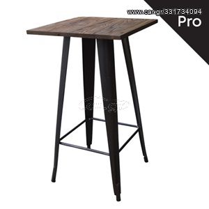 RELIX Wood Τραπέζι Bar-Pro, Μέταλλο Βαφή Antique Black, Απόχρωση Ξύλου Dark Oak