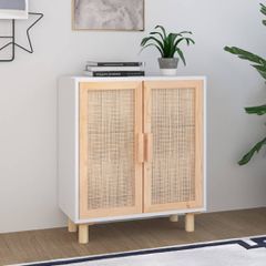 vidaXL Ντουλάπι Λευκό 60 x 30 x 70 εκ. από Μασίφ Πεύκο & Φυσικό Ρατάν
