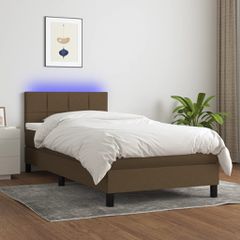 Κρεβάτι Boxspring με Στρώμα & LED Σκ.Καφέ 90x190 εκ. Υφασμάτινο 3133120
