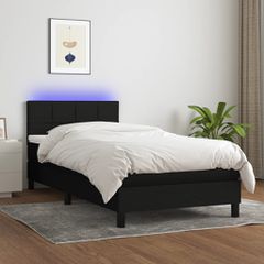 Κρεβάτι Boxspring με Στρώμα & LED Μαύρο 90x190 εκ. Υφασμάτινο 3133119