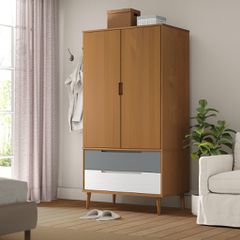 Ντουλάπα MOLDE Καφέ 90 x 55 x 175 εκ. από Μασίφ Ξύλο Πεύκου 350522