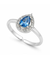 Δαχτυλίδι Ασήμι 925 Ροζέτα Σταγόνα με Aquamarine Ζιρκόνιο