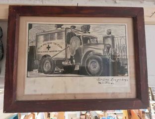 Σπάνια φωτογραφία, επιζωγραφισμένη με κάρβουνο, που εικονίζει τον συλλέκτη και κυνηγό αδέσποτων ζώων, τον γνωστό Μπόγια!!! Διαστάσεις 39 x 29 εκ. 