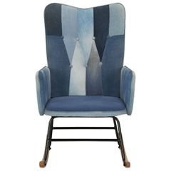 vidaXL Πολυθρόνα Κουνιστή Μπλε Denim Patchwork Καραβόπανο-thumb-1