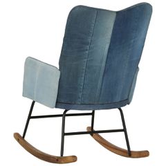 vidaXL Πολυθρόνα Κουνιστή Μπλε Denim Patchwork Καραβόπανο-thumb-3