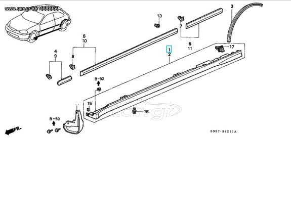 ΣΠΟΙΛΕΡ / ΜΑΣΠΙΕΣ δεξί HONDA CIVIC 3DR / COUPE '96- '00 (71800S03000) Garnish Assy., R.