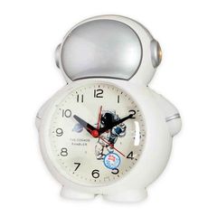D&H; AY17142 Παιδικό Επιτραπέζιο Ρολόι με Ξυπνητήρι Space Man Λευκό Ασημί