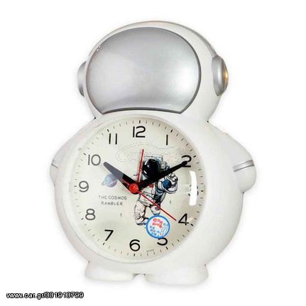 D&H; AY17142 Παιδικό Επιτραπέζιο Ρολόι με Ξυπνητήρι Space Man Λευκό Ασημί