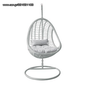 MACAN II Κρεμαστή Πολυθρόνα, Wicker Άσπρο, Μέταλλο Βαφή Άσπρο, Μαξιλάρι Άσπρο
