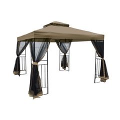 GAZEBO με Προστατευτική Σίτα Μέταλλο Βαφή Ανθρακί, Ύφασμα Μπεζ - Μαύρο